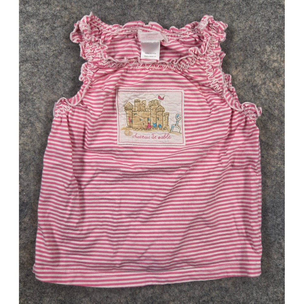 Janie and Jack Girls Pink Striped Sandcastle Ruffle Tank Top 18-24 Months